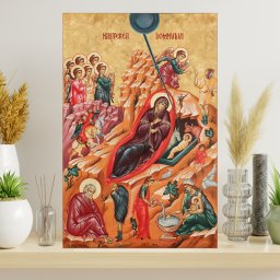 Tablou Canvas – Nașterea Domnului (Icoană Bizantină) TRO7 (Dimensiune LxH: 70x105cm)