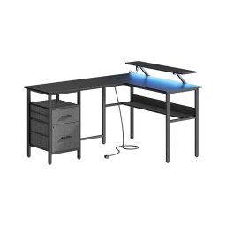 Birou SOLEA-X cu iluminare, maro/negru