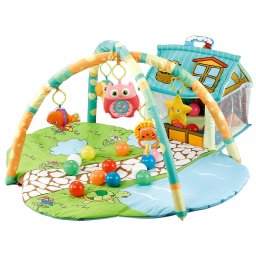 Centru de Activitati, Casuta si Tarc cu Bile 3 in 1 , Happy Farm, cu Saltea si 30 Bile Colorate Incluse