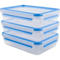 Emsa CLIP & CLOSE food storage containers 1.2 liters (transparent/blue, rectangular, 3 pieces)