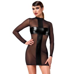 Noir Handmade F369 Crossfire Mesh & Wetlook Mini Dress Black S