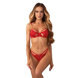 Obsessive Matildea 2-pcs Crotchless Set Red XXL/3XL