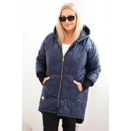 Kesi Włoski Women's Plus Size quilted jacket with a hood navy blue