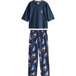 Next Pijama albastru marin / galben auriu / gri / roz deschis