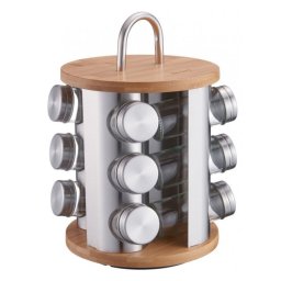 Borcane pentru condimente pe suport Klausberg KB 7552, 12 borcane, bambus și oțel inoxidabil, inox/maro