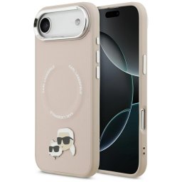 Husa Husa iPhone 17 Air - Karl Lagerfeld Leather Karl & Choupette Pins MagSafe (KLHMP17MPSMLRKCP) - Pink