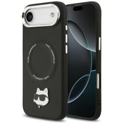 Husa Husa iPhone 17 Air - Karl Lagerfeld Leather Choupette Pin MagSafe (KLHMP17MPSMLRCHK) - Black