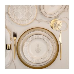 Set de masă, 68 de piese, porțelan bone china, multicolor/ivoriu