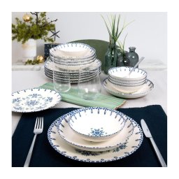 Set de masă 24 piese alb/albastru/porțelan