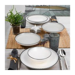 Set veselă 24 piese, porțelan, alb/negru