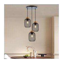 Brilagi - Lustră suspendată pe cablu BASKLITE, 3xE27/15W/230V, lemn/negru