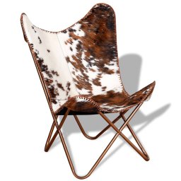 Scaun tip fluture, maro si alb, piele de vaca naturala GartenMobel Dekor