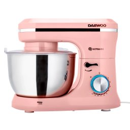 Mixer cu bol Daewoo , putere 1600 W, 10 viteze, capacitate bol 4.5 litri, bol rotativ, accesorii incluse:tel, carlig framantare, palete amestecare, picioruse antialunecare din silicon, culoare roz