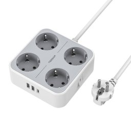 Prelungitor Tessan TS-302-C, 4 prize, 2 X USB-A, 1 X USB-C, 3A, 2500W, cablu 2 m