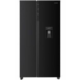 Side by side Heinner HSBS-HM529NFBKWDE++, Capacitate 529 l, Full No Frost, Clasa E, Dispenser apa, Display LED tactil, Smart, Eco, Alarma usa deschisa, H 177 cm, Negru
