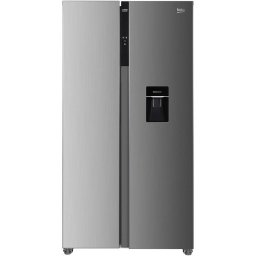 Side by side Beko GNO5322WDXPN, Capacitate 532 l, Clasa E, NeoFrost Dual Cooling, Compresor ProSmart Inverter, Slim tank water dispenser, Display with touch control, Door open buzzer, H 177 cm, Inox Look