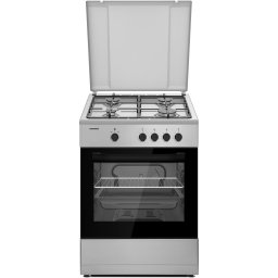 Aragaz Heinner HFSC-SME66ISL, 60x60cm, gaz, 4 arzatoare, aprindere electrica, Argintiu