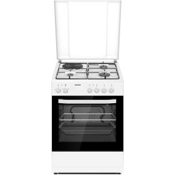 Aragaz mixt Heinner HFSC-S60E1HSWH, 3 arzatoare gaz + 1 plita electrica, aprindere electrica arzatoare, cuptor electric, clasa A, grill, 60x60cm, Alb
