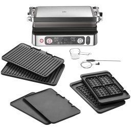 Gratar electric Braun MultiGrill 9 Pro CG9167, Putere 2200 W, 3 moduri de gatire, 2 zone de gatit, 3 programe automate, Sonda termica, 3 seturi placi detasabile, Deschidere 180°, Functie Sear, Tava scurgere detasabila, Argintiu
