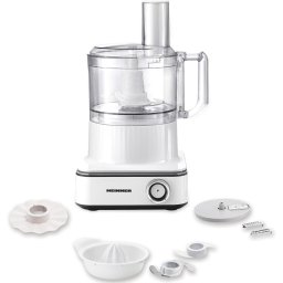 Robot de bucatarie Heinner FineGourmet FHP-K1000WP, 1000W, 6 viteze+pulse, bol procesare: 2.3L, lame inox, disc framantare, 3 lame feliere, disc emulsifiere, cana plastic 1.5l, storcator citrice, Alb