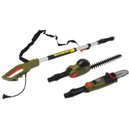 Unealta electrica multifunctionala 2 in 1 pentru gradina Heinner VMT001,drujba/motofierastrau 750 W,trimmer gard viu 550 W,maner telescopic 128 - 197 cm, Verde