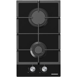 Plita incorporabila Heinner HBH-M302FGBK, Gaz, 2 arzatoare, Gratar fonta, Aprindere electrica, Dispozitiv de siguranta, 30 cm, Sticla neagra