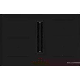 Plita vitroceramica Bosch PVQ811H26E Serie 6 cu hota incorporata,, 4 zone de gatit cu inductie, control temperatura PerfectFry Plus, putere de extractie 622 mc/h 7400 W, 80cm, Negru