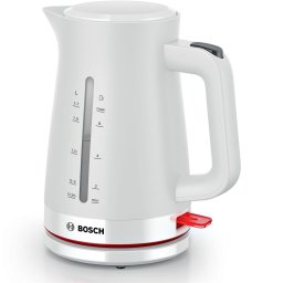 Fierbator de apa Bosch TWK3M121, 1.7l, filtru de calcar,oprire automata, protectie impotriva supraincalzirii si functionarii fara apa, oprire in momentul ridicarii canii de pe suport, Alb