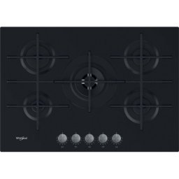 Plita pe Gaz Whirlpool AKWL 728/NB, 73 cm, 5 Arzatoare, WOK, Gratare Fonta, Aprindere Electrica, Siguranta Gaz, Sticla Neagra