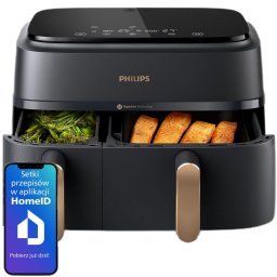 Friteuza cu aer cald dubla PHILIPS Seria 3000 NA352/00, 1.5kg, 9l, 2750W, Negru-Auriu