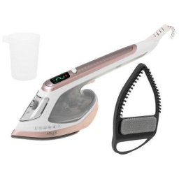 Fier de calcat cu aburi 2in1 Adler AD 5044, 1800W, 180ml, 25g/min, Placa ceramica, Afisaj LED, Calcare verticala si orizontala, Alb/Bronz