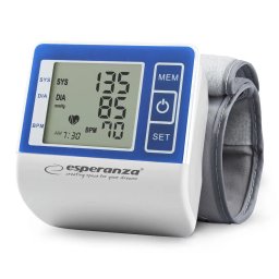Tensiometru de incheietura Esperanza ECB001, masurarea tensiunii arteriale, ultra-subtire, Ecran LCD, Alb / Albastru