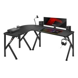 Birou gaming de colt, Huzaro Hero 6.3, dimensiuni 154 x 117 x 74 cm, Suport casti, Otel/MDF, Negru