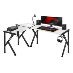 Birou gaming de colt, Huzaro Hero 6.3, dimensiuni 154 x 117 x 74 cm, Suport casti si pahar, Picioare ajustabile, Otel/MDF, Alb