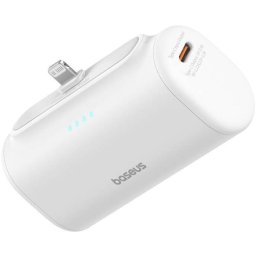 Powerbank Baseus Compact 5000mAh 20W, dimensiuni 80x40,2x25, 6mm, set cu cablu USB-C, Alb