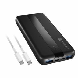 Baterie externa Natec Trevi Slim Q V2 10000MAH, cablu USB-C 20W, USB-A 18W, Negru