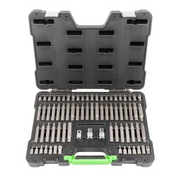 TRUSA SPECIALA CAPETE SURUBELNITA 75 PIESE, PENTRU SURUBURI RIBE, 12 FETE, TORX, TORX INV, HEXAGONAL