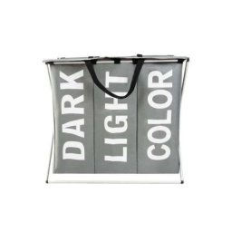 Cos rufe, 3 compartimente, cadru pliabil, bumbac + PE, alb si gri, 130 L, 64.5x36.5x58 cm, Isotrade
