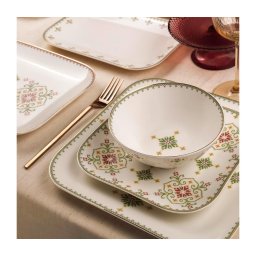 Set de veselă 26 buc alb/verde/porțelan
