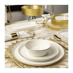 Set de masă, 26 piese, porțelan, alb/auriu