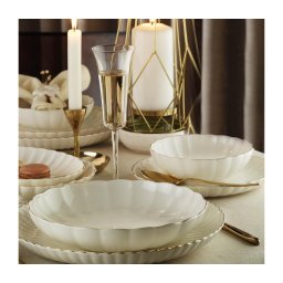 Set de masă 24 piese, porțelan, alb/auriu