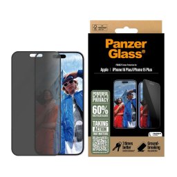 Folie privacy PanzerGlass Ultra-Wide Fit pentru iPhone 16 Plus / 15 Plus, EasyAligner, negru