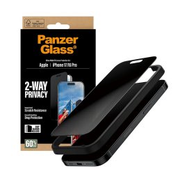 Folie privacy PanzerGlass Ultra-Wide Fit 2-Way pentru iPhone 17 / 16 Pro, EasyAligner, negru