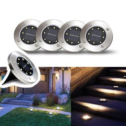 Set 4 x Lampa Solara estetica exterioara de gradina, cu 8 LED-uri, cu suport scurt