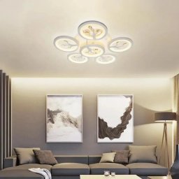 Lustra LED cu telecomanda si cristal DAISY ,6 Elemente, 72W, Lumina Rece/Calda/Neutra, Dimabila, Alb