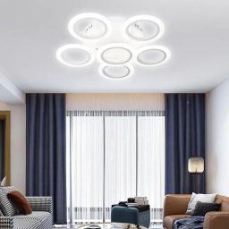 Lustra LED cu telecomanda BOEME, 50W, 6 Cercuri, lumina Rece/Calda/Neutra, Dimabila, Alb