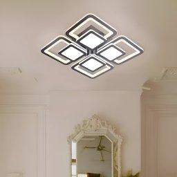 Lustra LED cu telecomanda SUSAN, 77W, 4 Patrate, lumina Rece/Calda/Neutra, Dimabila, Negru