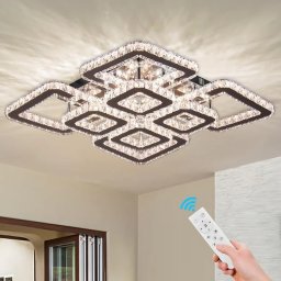 Lustra LED cu telecomanda si cristal QUADRIA SUPREMO RGB, 198W, 8 Patrate, lumina Rece/Calda/Neutra