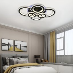 Lustra LED cu telecomanda si cristal NOVA ROTONDA RGB, 154W, 6 Cercuri, lumina Rece/Calda/Neutra