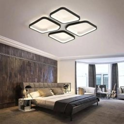 Lustra LED cu telecomanda DAIKI, 79W, 4 Patrate, lumina Rece/Calda/Neutra, Dimabila, Negru